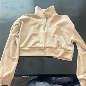 Forever 21 Cream Cropped Half-Zip Sweatshirt